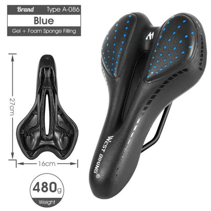 Stevvex Blue bike saddle with PU leather, gel foam filling, anti-slip, shockproof MTB seat on Tampa Home & Garden Store