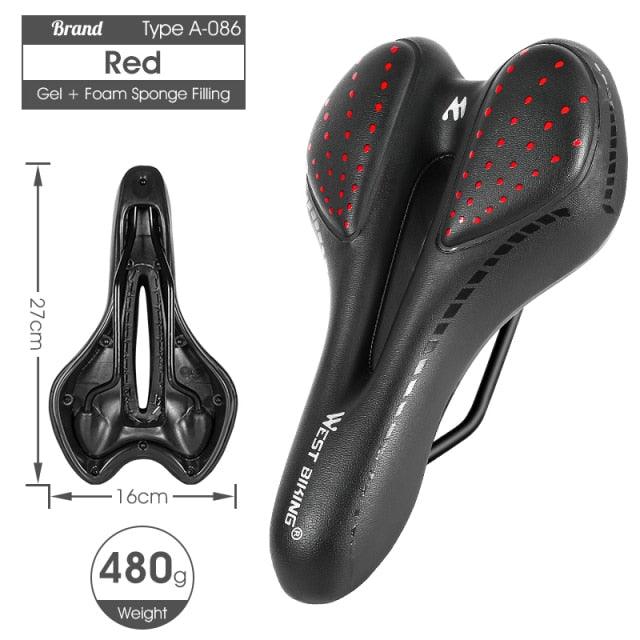 Stevvex bicycle saddle PU leather gel padding, black with red perforations anti-slip waterproof on Tampa Home & Garden Store