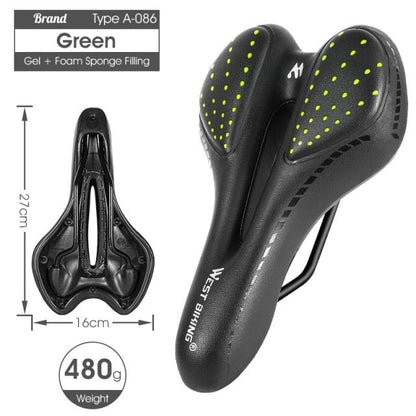 Bike saddle Stevvex PU leather gel-filled anti-slip 27x16 cm green on Tampa Home & Garden Store