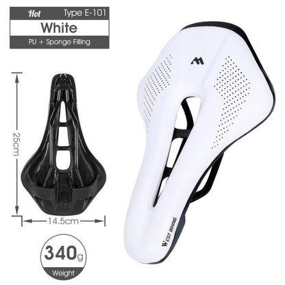Stevvex white PU leather gel-filled bicycle saddle, anti-slip perforations on Tampa Home & Garden Store