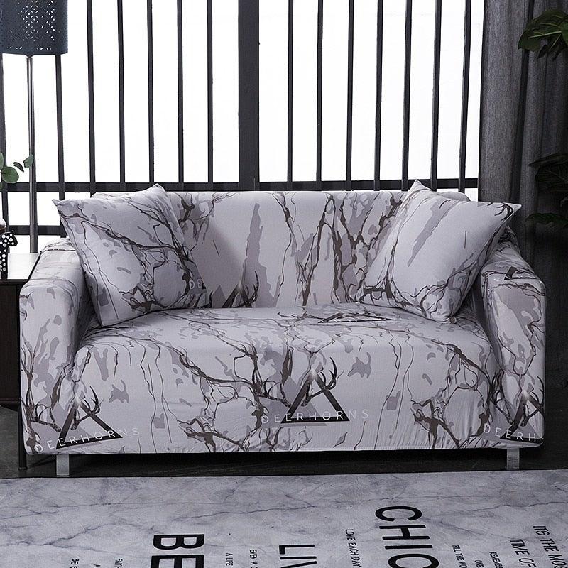 Stevvex elastic sofa cover marble-gray print for 2-3 seat sectional, stretch slipcover on Tampa Home & Garden Store
