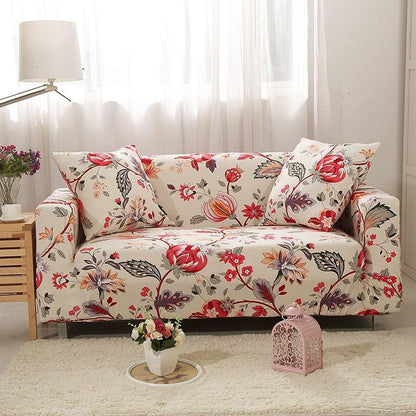 Elastic floral sofa cover by Stevvex for 2-seat living room sofa, stretch slipcover on Tampa Home & Garden Store