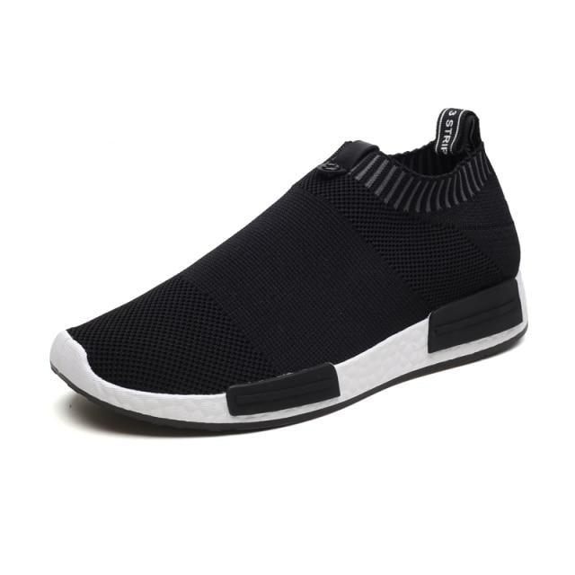 Stevvex men's breathable running sneakers black knit upper with white foam sole on Tampa Home & Garden Store
