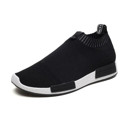 Stevvex men's breathable running sneakers black knit upper with white foam sole on Tampa Home & Garden Store