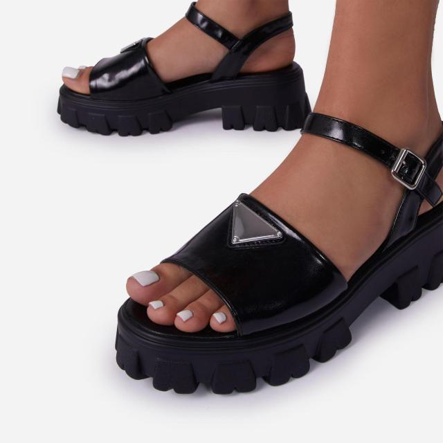 Platform women's sandals with buckle ankle strap, open toe and thick black sole Stevvex on Tampa Home & Garden Store
