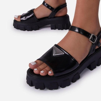 Platform women's sandals with buckle ankle strap, open toe and thick black sole Stevvex on Tampa Home & Garden Store