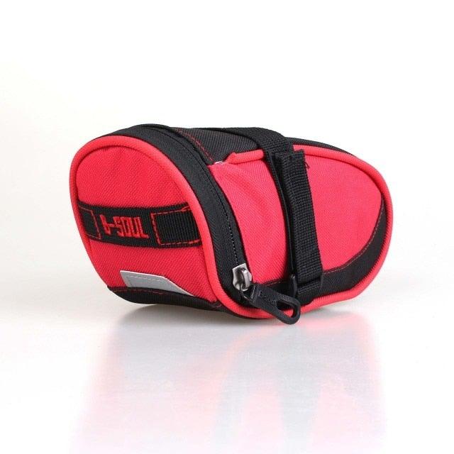Stevvex red waterproof bike saddle bag under-seat pouch with black strap on Tampa Home & Garden Store