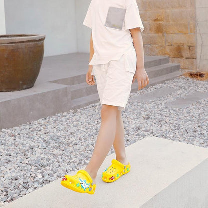 Kids yellow cartoon Stevvex slip-on quick-dry beach sandals lightweight clogs with bright prints on Tampa Home & Garden Store