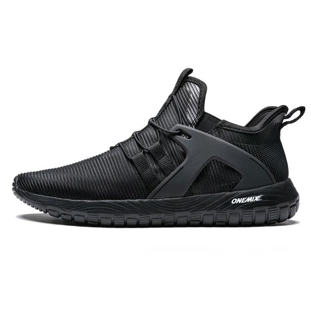 Mens black lightweight running sneaker with breathable knit upper by Onemix on Tampa Home & Garden Store