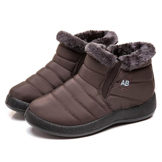Stevvex brown waterproof winter boots, fur-lined slip-on with quilted upper on Tampa Home & Garden Store