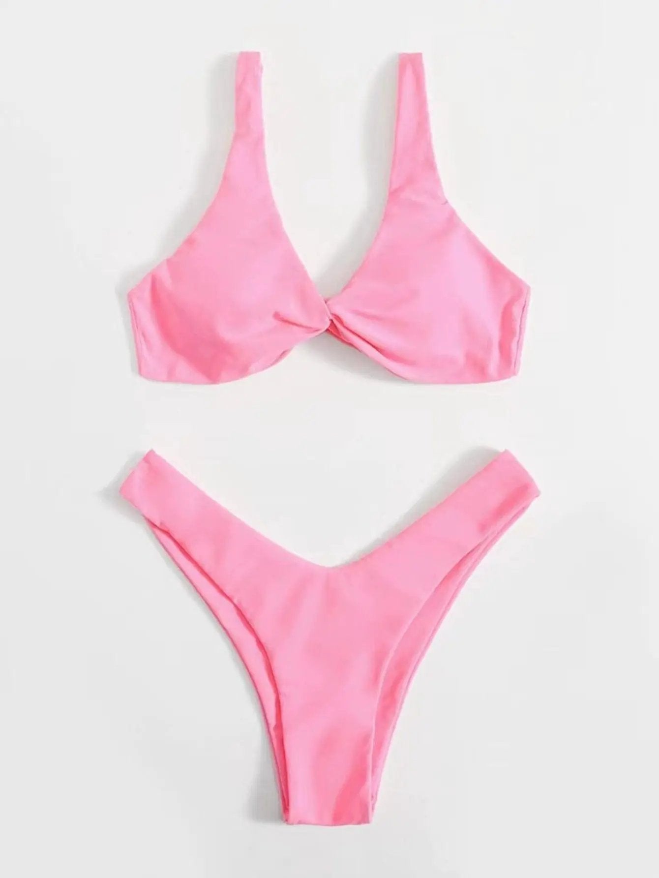 Solid Tie Bikini Padded Bra High Leg Set