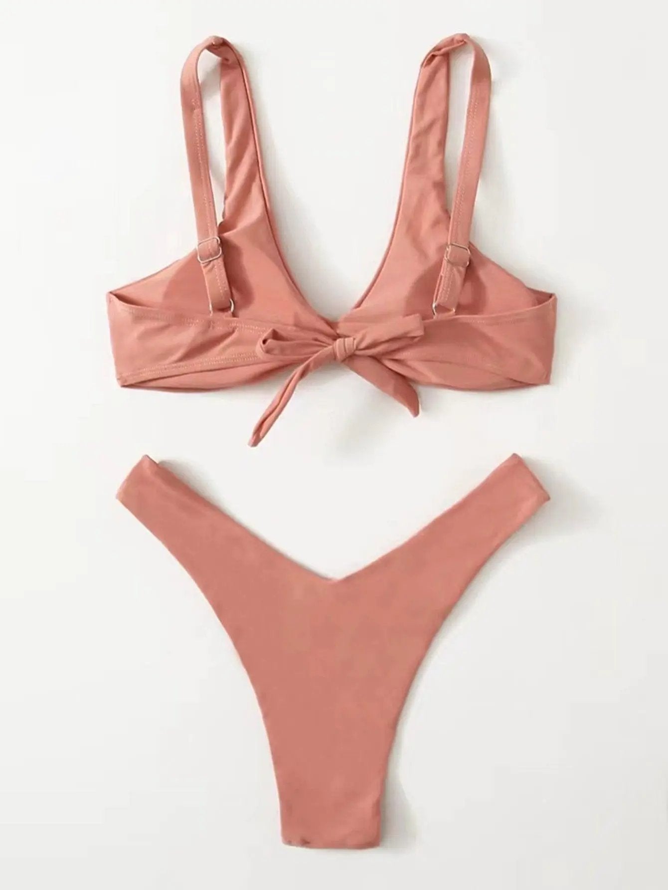 Solid Tie Bikini Padded Bra High Leg Set