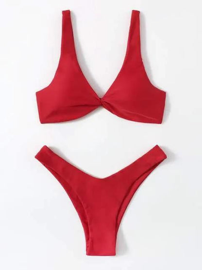 Solid Tie Bikini Padded Bra High Leg Set