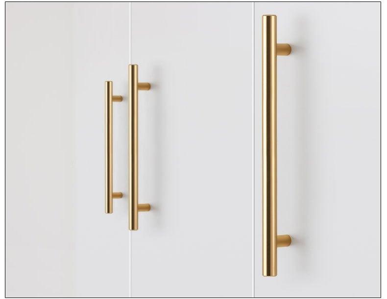 Stevvex gold brushed stainless steel cabinet handles set of 3 vertical pulls on Tampa Home & Garden Store