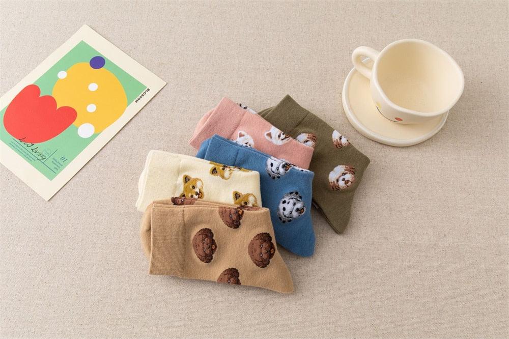 Stevvex dog print cotton crew socks set of 6 in assorted colors for men and women on Tampa Home & Garden Store