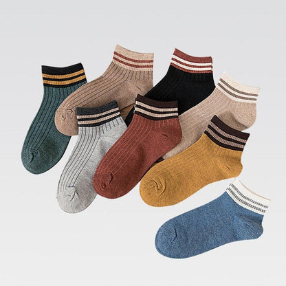 Stevvex 4-pair cotton ankle socks with striped cuffs in assorted colors for women on Tampa Home & Garden Store