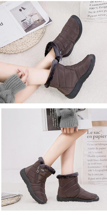 Women's fur-lined snow boots with zipper, warm plush interior on Tampa Home & Garden Store