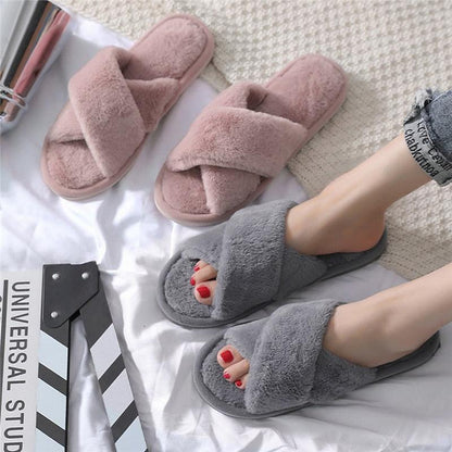 Stevvex plush slippers gray and pink two pairs fluffy fuzzy open-toe slip-ons for indoor use on Tampa Home & Garden Store