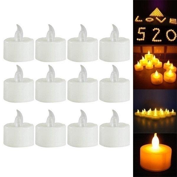 Stevvex flameless LED tea lights, white battery-operated candles, 12-pack for wedding decor on Tampa Home & Garden Store