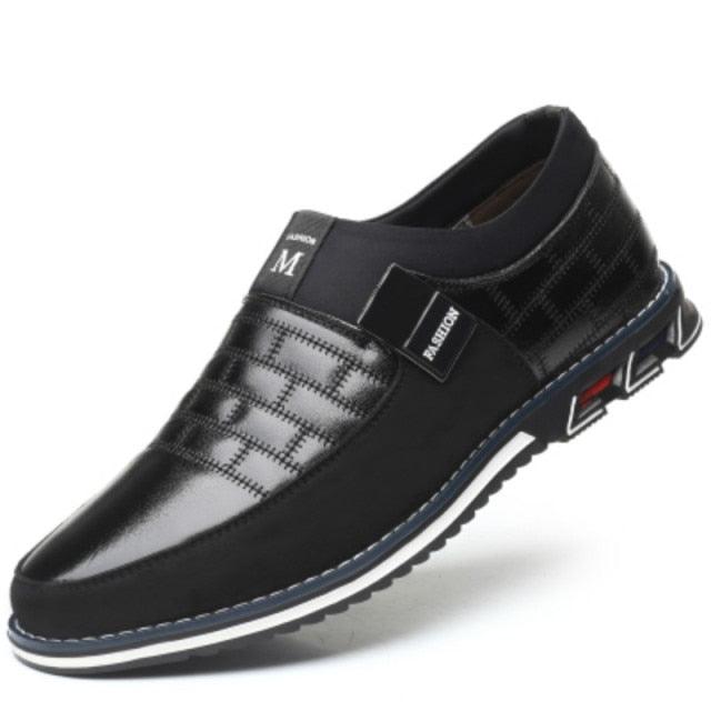 Mens Leather Casual Sneakers by Stevvex in black with quilted front and sporty sole on Tampa Home & Garden Store