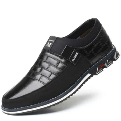 Mens Leather Casual Sneakers by Stevvex in black with quilted front and sporty sole on Tampa Home & Garden Store