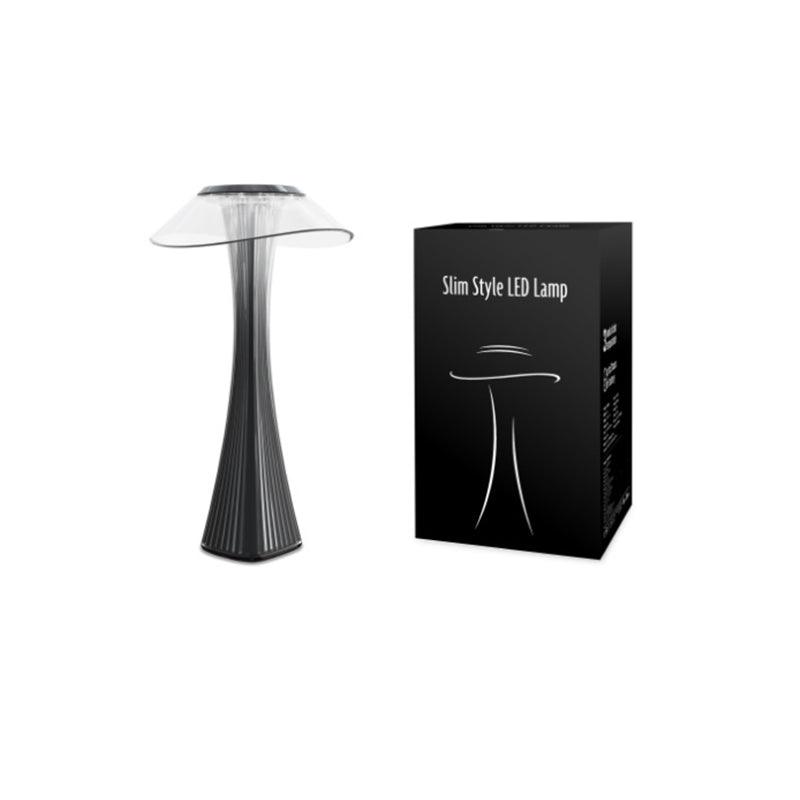 LED Table Lamp by Stevvex USB charging dimmable with transparent shade on black pedestal on Tampa Home & Garden Store