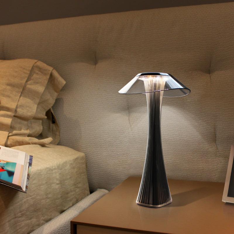 LED table lamp Stevvex with USB charging, dimmable, transparent shade on Tampa Home & Garden Store