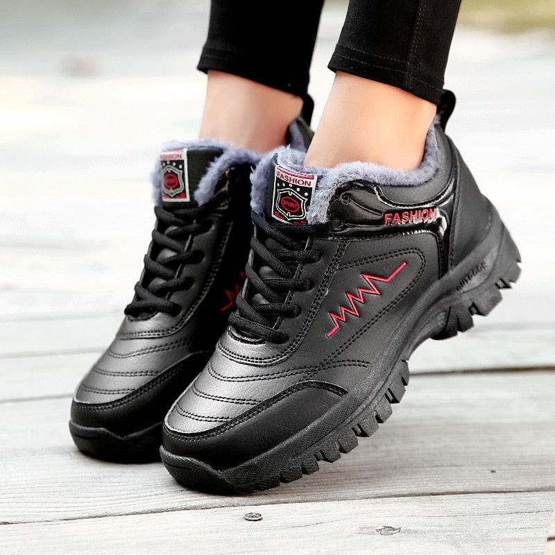 Stevvex winter boots black leather with plush fur lining and rugged lug sole for men on Tampa Home & Garden Store