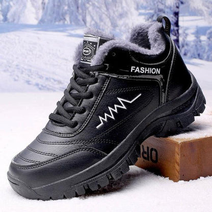 Stevvex black winter boots with plush lining, white zigzag detail, rugged outsole on Tampa Home & Garden Store