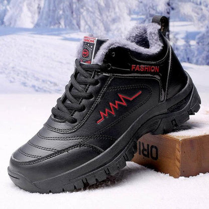 Stevvex black leather winter boots with plush lining and rugged outsole on Tampa Home & Garden Store
