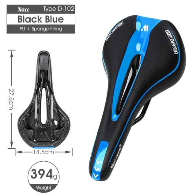 Bike saddle Stevvex, black blue PU leather gel-filled, anti-slip, waterproof, 27.5 cm long on Tampa Home & Garden Store
