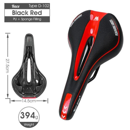 Bike saddle Stevvex black red PU leather gel-filled anti-slip waterproof seat 394g on Tampa Home & Garden Store