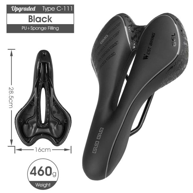 Stevvex Black PU leather gel-filled saddle; anti-slip cushion for mountain bikes on Tampa Home & Garden Store