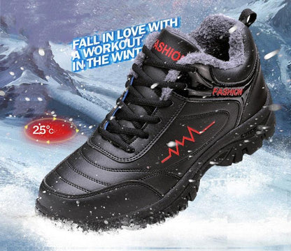 Stevvex winter boots black leather waterproof ankle snow boots with plush lining rugged outsole on Tampa Home & Garden Store