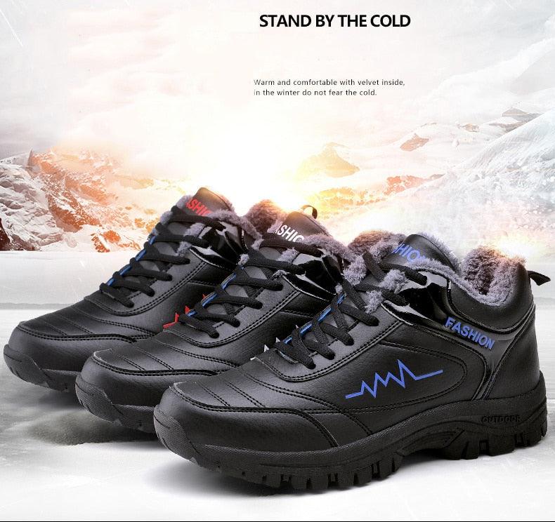 Stevvex black winter boots with plush lining, waterproof leather, rugged outsole set of 3 on Tampa Home & Garden Store