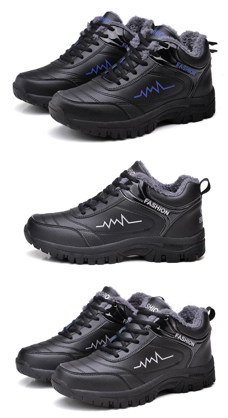 Stevvex winter boots black leather waterproof plush gray lining chunky sole laceup style fashion on Tampa Home & Garden Store