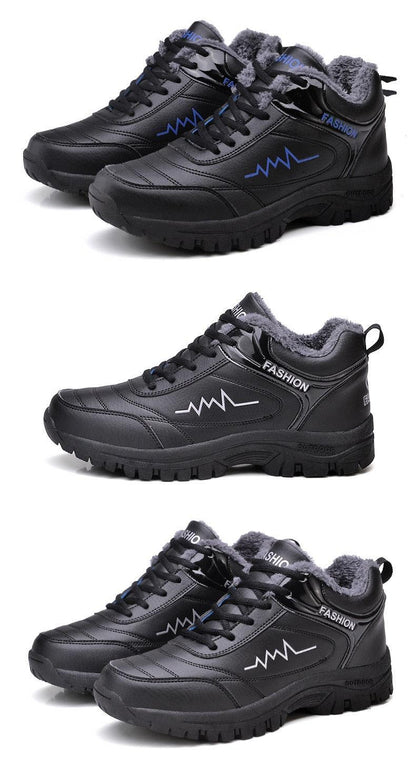 Stevvex winter boots black leather waterproof plush gray lining chunky sole laceup style fashion on Tampa Home & Garden Store