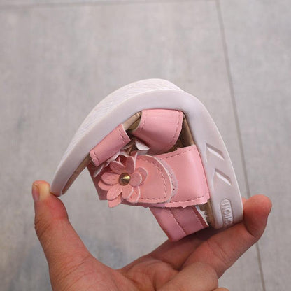 Stevvex pink girls sandals open-toe strappy shoe with flower detail and white sole on Tampa Home & Garden Store