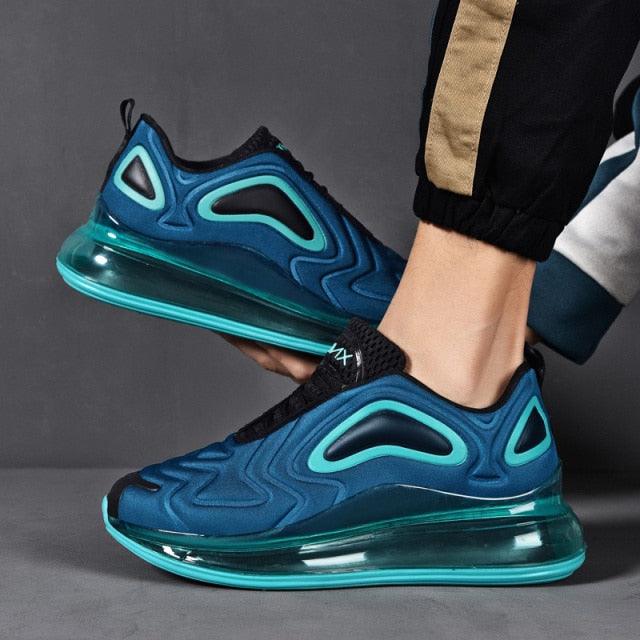 Stevvex men's athletic sneakers blue breathable mesh upper teal air cushion sole black laces Tampa Home & Garden Store