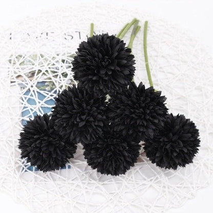 Silk flower pom pom bouquet black with green stems, 5 stems Stevvex home decor on Tampa Home & Garden Store