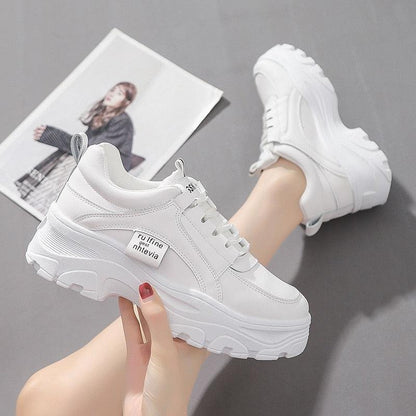 Stevvex white platform sneakers for women with lace up and chunky sole casual athletic style on Tampa Home & Garden Store