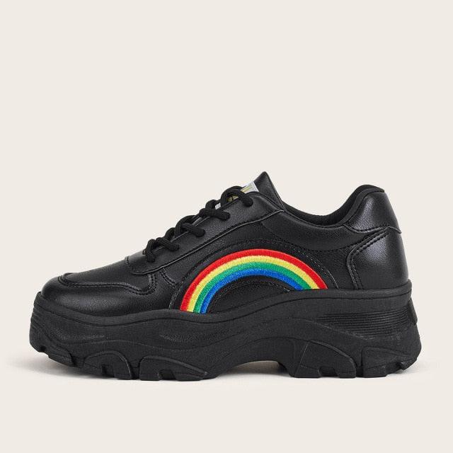 Casual Winter Women Thick Sneakers with rainbow arc, black upper, chunky platform sole Stevvex on Tampa Home & Garden Store