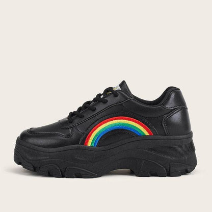 Casual Winter Women Thick Sneakers with rainbow arc, black upper, chunky platform sole Stevvex on Tampa Home & Garden Store