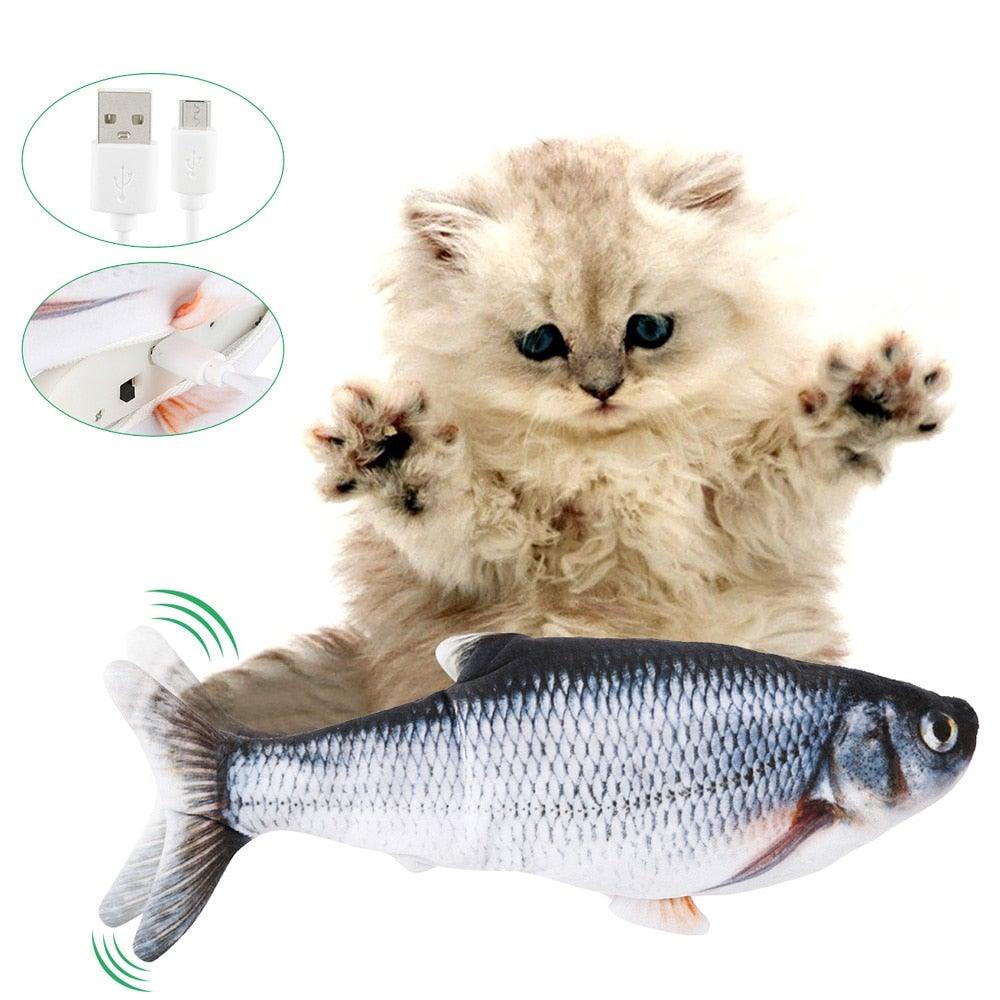 Stevvex Electric Cat Toy 3D Fish; fluffy kitten and realistic plush fish with USB charging on Tampa Home & Garden Store