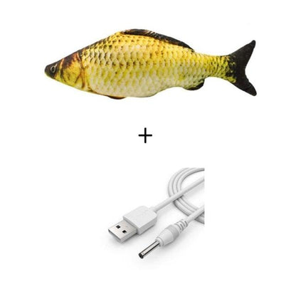 Electric cat toy 3D fish plush with USB charging cable, yellow koi-pattern fish, 2pc set on Tampa Home & Garden Store