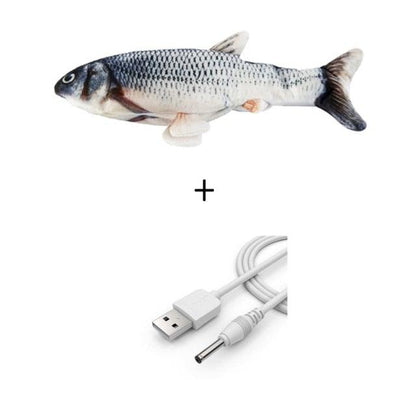 Stevvex Electric Cat Toy 3D Fish plush with USB charging cable, interactive moving fish on Tampa Home & Garden Store