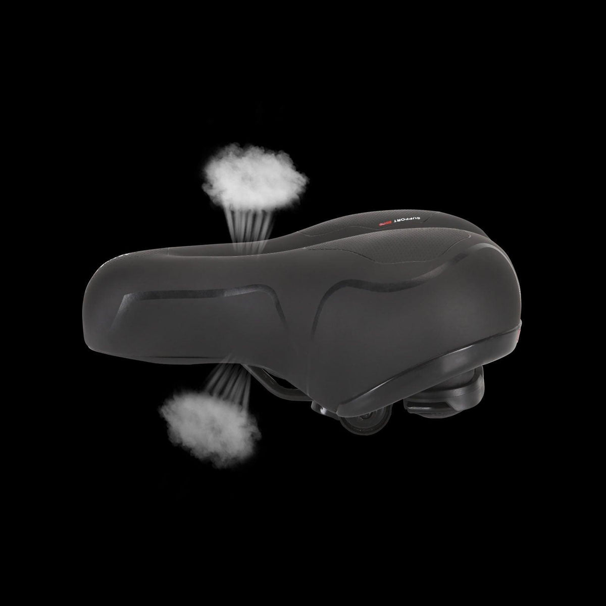 Stevvex bicycle saddle black leather surface, breathable memory foam, dual shock absorbing on Tampa Home & Garden Store