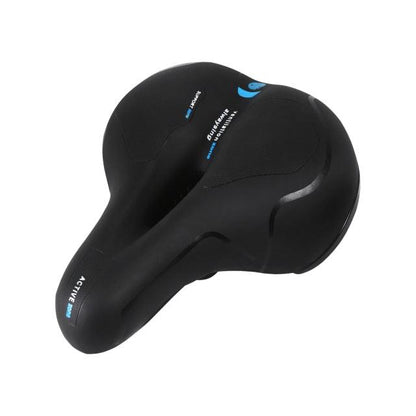 Stevvex bicycle saddle, black leather, memory foam padding, reflective, dual shock absorption on Tampa Home & Garden Store