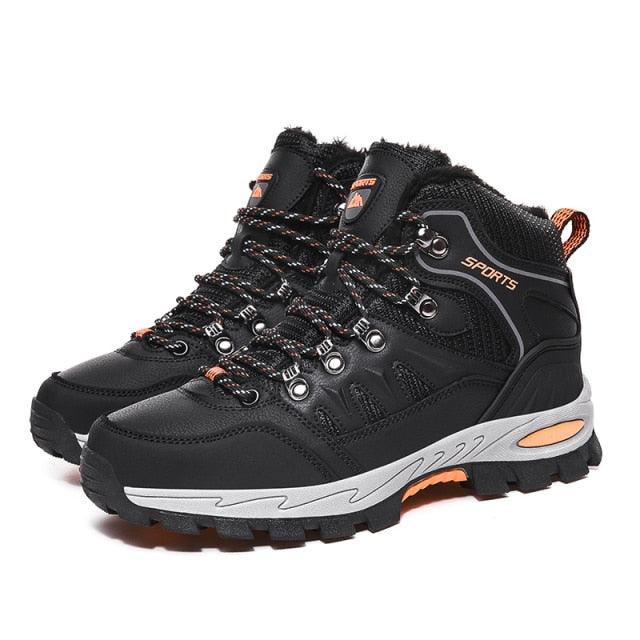 Stevvex mens winter boots waterproof black leather with orange accents rugged hiking style on Tampa Home & Garden Store