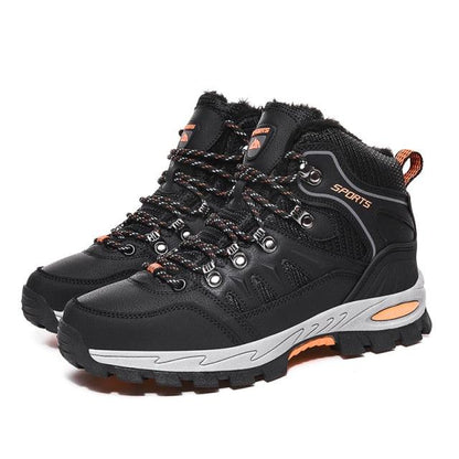 Stevvex mens winter boots waterproof black leather with orange accents rugged hiking style on Tampa Home & Garden Store